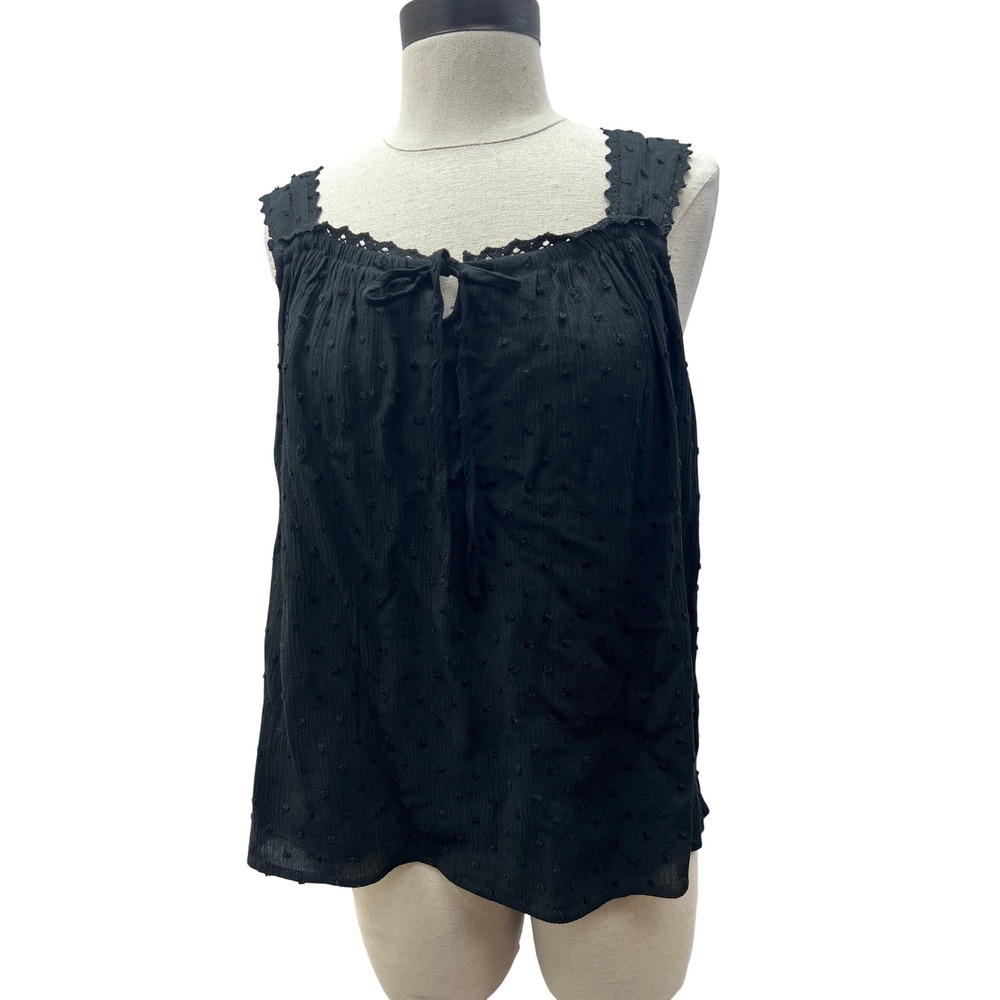 PAIGE Tank Top Womens Large Black Excellent Swiss Dot Crochet Lace Keyhole Tie
